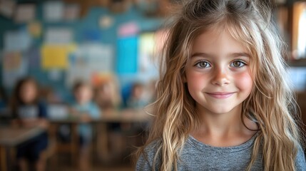 A diverse group of young children sits on a blue carpet in a classroom setting.