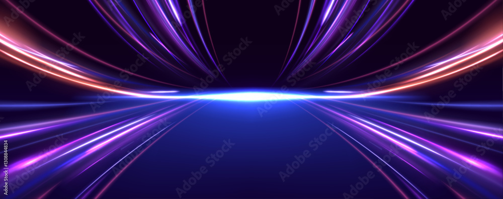 Poster neon stripes in the form of drill, turns and swirl. illustration of high speed concept. image of spe