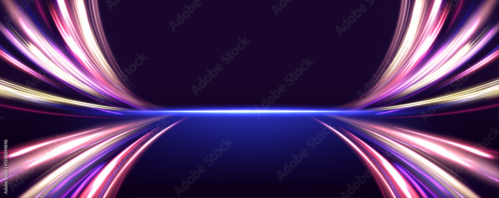Poster panoramic high speed technology concept, light abstract background. image of speed motion on the roa
