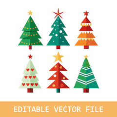 Christmas trees icons shapes set.