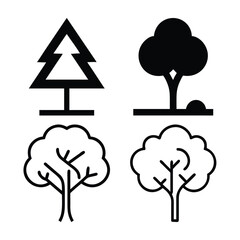 Simple Black and White Tree Icons for Nature and Environmental Design