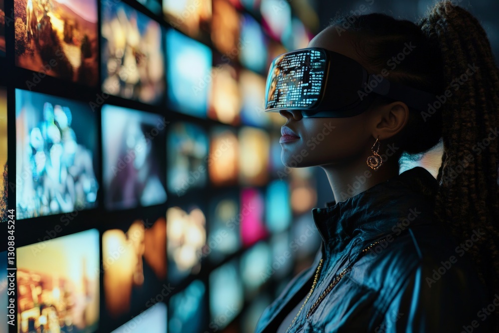 Poster Exploring virtual reality through immersive technology in a modern gallery setting at night