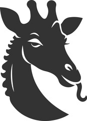 Giraffe tilting its head while sticking out its tongue vector silhouette
