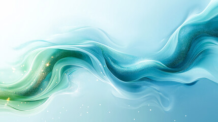 Fototapeta premium Colorful flowing waves of blue, green and orange with water splashes and bokeh effect create a fresh, dynamic and vibrant abstract background