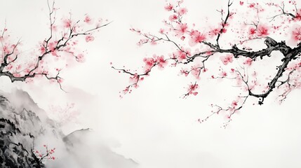 Chinese style ink wash flower painting