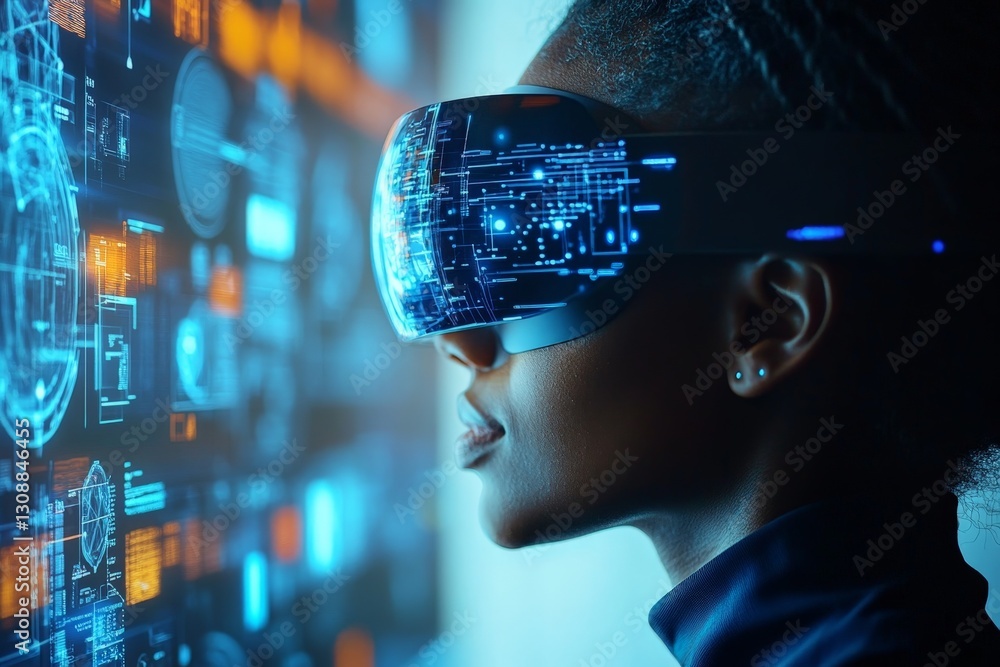 Aufkleber Immersive technology experience with virtual reality headset showcasing data visualization in a modern environment