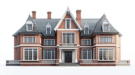 Mansion with pool isolated on white background.