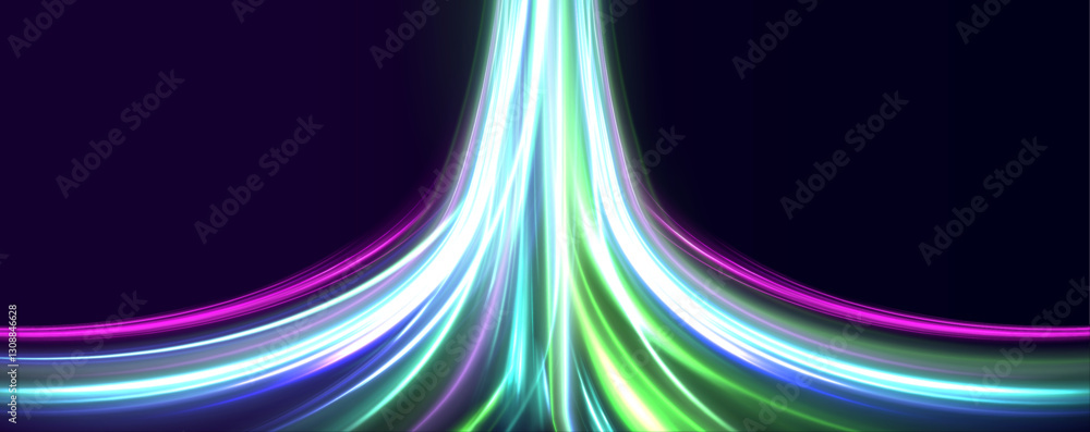 Poster Digital speedometer design for a sport car with a high-performance theme. Analog tachometer style combined with glowing rays and fast motion. Vector illustration for modern tech interfaces.