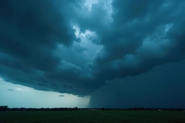 Dark, brooding storm clouds fill the frame, heavy rain imminent , downpour, dramatic sky, cloud formation