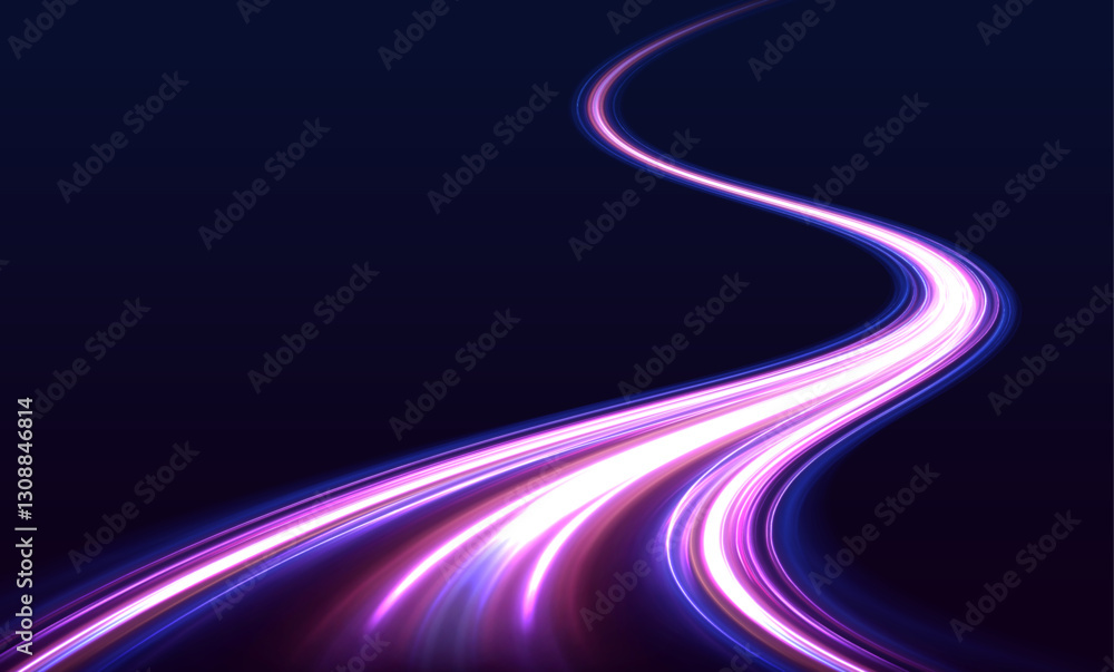 Poster modern abstract high-speed light motion effect on black background, creatively illustrating a flying