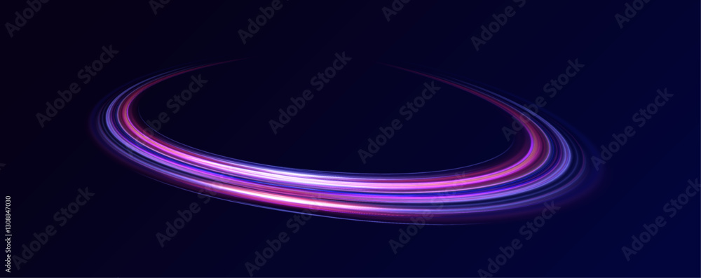 Poster abstract image of speed motion on the road. dark blue abstract background with ultraviolet neon glow