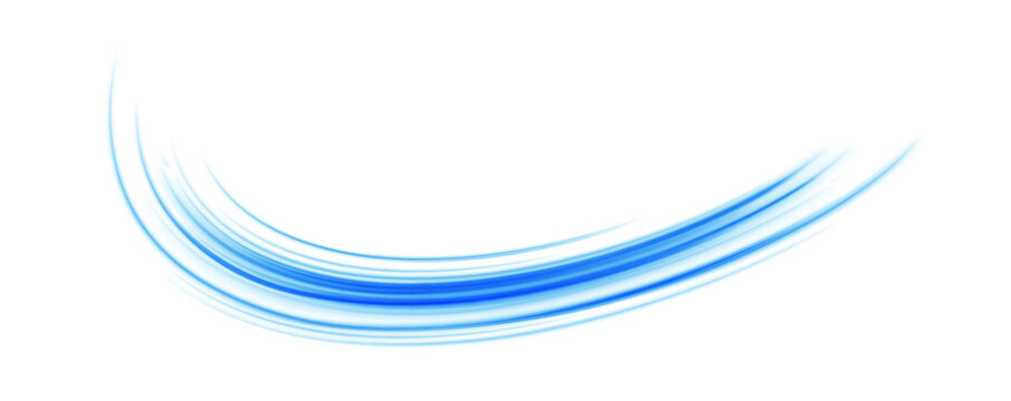 Vector png blue glowing lines air flow effect. Wavy transparent curved lines in the form of a blue wave, dynamically flowing sea water in a large set of different contour shapes.