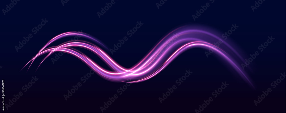Aufkleber Glowing neon lights streak across the horizon, symbolizing high-speed movement. The speed trails enhance the idea of high-tech products and solutions racing forward.