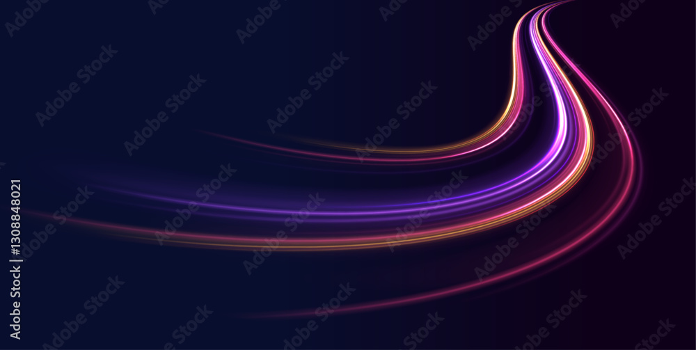 Poster  Big data traffic visualization, dynamic high speed data streaming traffic. City road car light trails motion background. Illustration of light ray, stripe line with blue light.