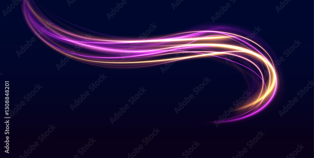 Poster  Big data traffic visualization, dynamic high speed data streaming traffic. City road car light trails motion background. Illustration of light ray, stripe line with blue light.