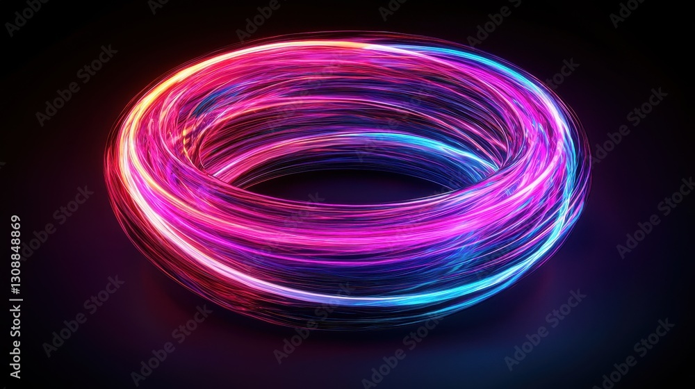 Poster vibrant abstract light trails forming a circular shape in dark space background