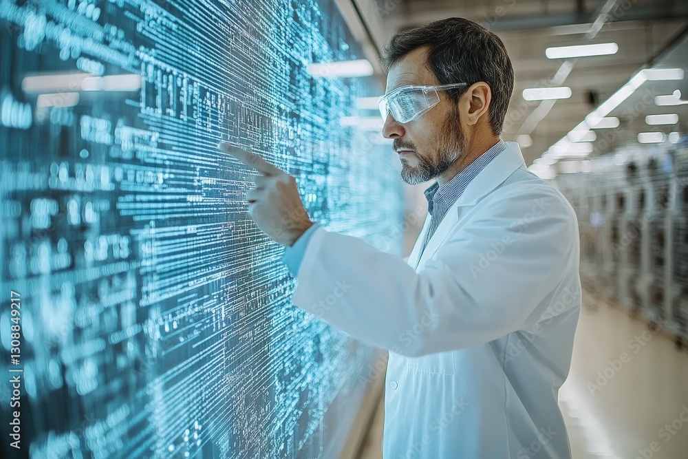 Fototapete scientist analyzes digital data in a high-tech laboratory setting during daytime