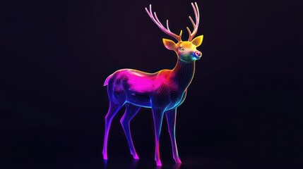 Neon deer, dark background, digital art, website banner