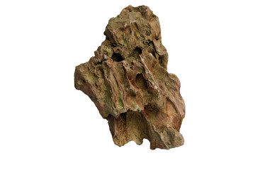 Weathered ohko dragon stone piece with intricate holes and sharp edges isolated on transparent background. PNG transparency