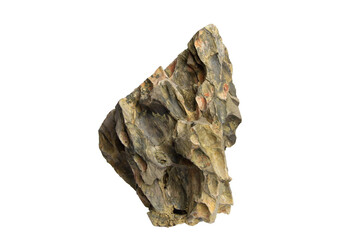 Irregular dragon stone with cracked, porous surface and earthy coloration isolated on transparent background. PNG transparency