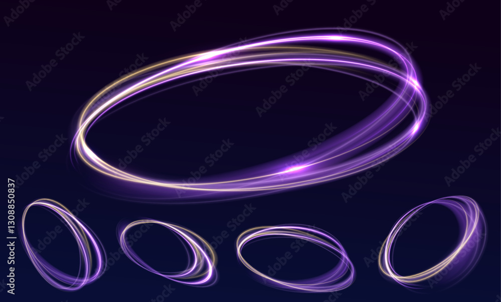 Wall mural futuristic glowing circle frames set, bright colors and smooth transitions. neon light effect with r