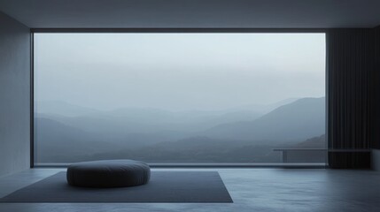 Fototapeta premium Modern minimalist living room with mountain view