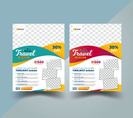 Travel poster or flyer brochure design layout, Holiday vacation travel flyer template, 2 colorful Travel flyer template for travel agency.