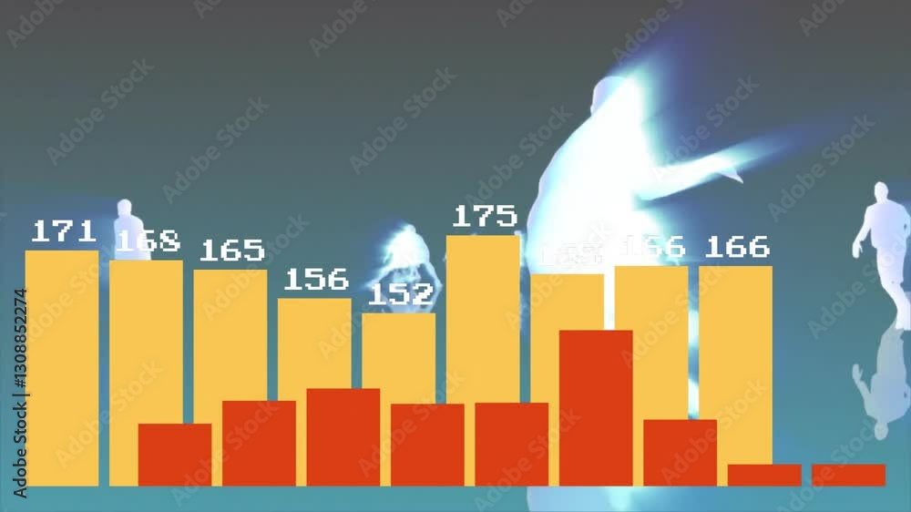 Poster bar chart with numerical data and animation on abstract blue and white background