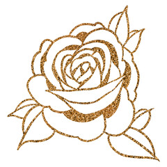 Glittery golden rose sticker overlay with a white border design element