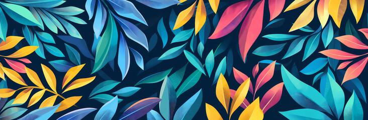 Colorful Abstract Leaves Pattern on a Dark Background

