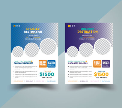 Flyer design and brochure cover page template for travel agency vacation offer discount trip in a4 size vector format