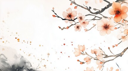 Chinese style ink wash flower painting