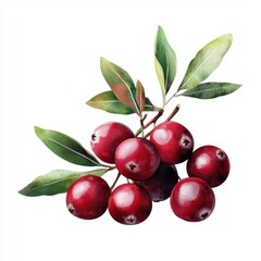Simple watercolor cranberries isolated on a white background.
