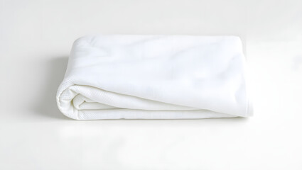 a folded white blanket neatly arranged on a surface