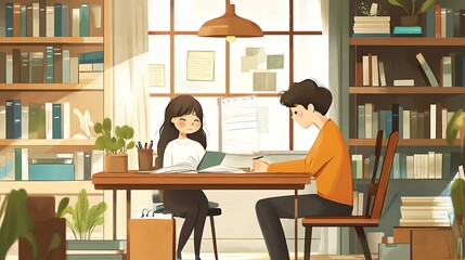 Private tutoring session, professional teacher helping a student, cozy and warm environment
