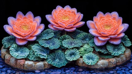 Decorative lotus flowers in a serene display