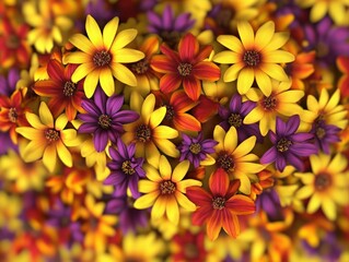 Fototapeta premium Bright flowers bloom vibrantly in a colorful garden setting