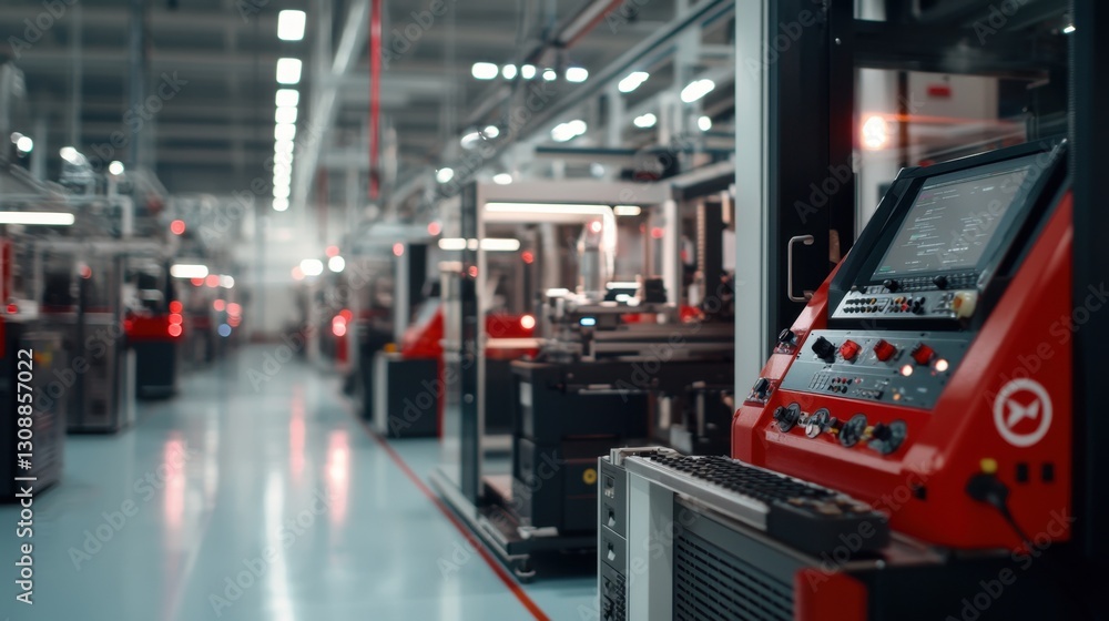 Poster high-tech machinery and equipment fill a spacious manufacturing facility. operators manage automated