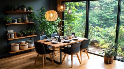 Modern dining room with a view