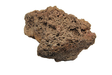 Irregularly shaped volcanic lava stone with earthy tones and coarse texture isolated on transparent background. PNG transparency