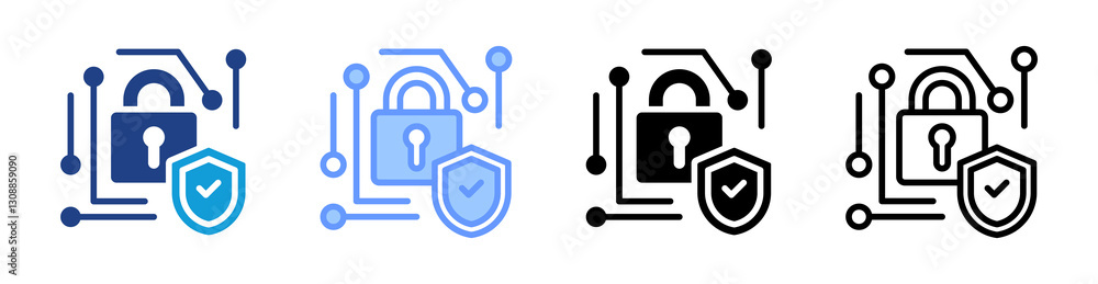 Poster cyber security icon set multiple style collection