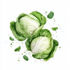 Obraz premium Watercolor splash of cabbage, isolated on a white background.