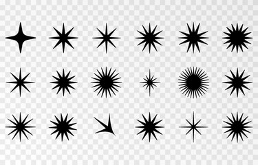Sparkle star icon, a collection of star sparkle vectors, shining and twinkling icons, plus sunburst star shapes. Abstract magic light flare and vector star icon templates pack provided as PNG files on