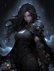 Dark-Haired Warrior Ready for Battle: Stormy Anime Scene