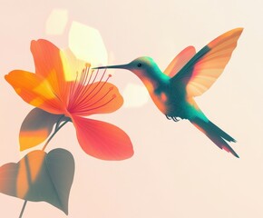 Fototapeta premium Hummingbird feeding on vibrant flower during golden hour