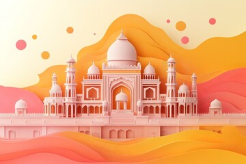 Elegant Holi Festival Banner with Temple Silhouette, Vibrant Color Splashes, and Embossed Paper Texture