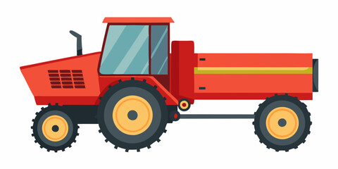 Powerful Red Farm Tractor with Attached Trailer for Agricultural Purposes