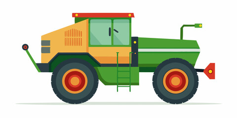 Powerful Green and Orange Farm Tractor with Large Wheels and Ladder