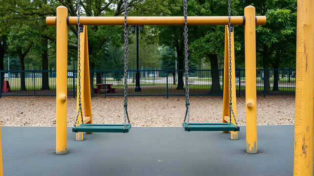 Sad empty children swings with nobody in the playground