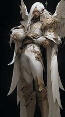 Angelic Elf in White Gold Armor: Anime Beauty